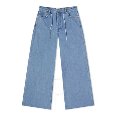 Ganni Light Blue Stone Denim Wide Drawstring Jeans