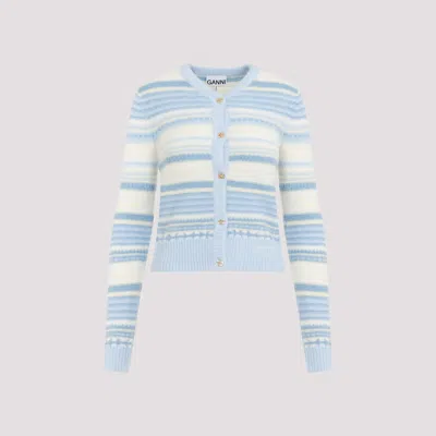 Ganni Light Blue Stripe Soft Wool Cardigan In  Skyway