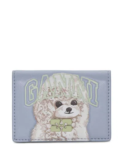 Ganni Light Blue Wallet With Print