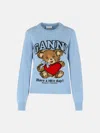 Ganni Light Blue Wool Blend Sweater In Blue