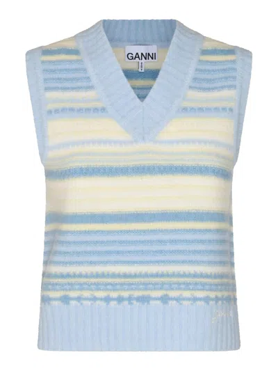 GANNI LIGHT BLUE WOOL CARDIGAN