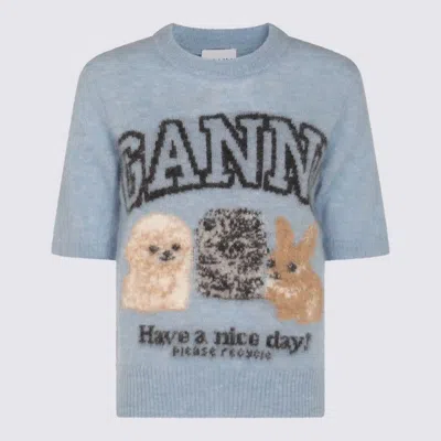 GANNI GANNI LIGHT BLUE WOOL KNITWEAR