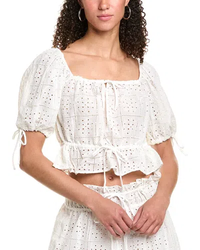 Ganni Light Broderie Anglaise Cropped Top In White
