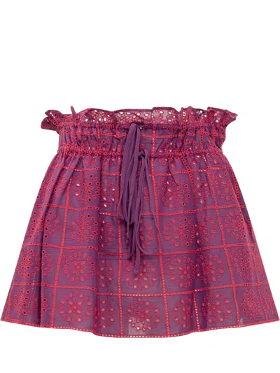 Ganni Broderie Anglaise Organic Cotton Mini Skirt In Purple