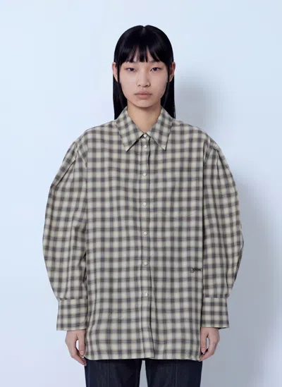 Ganni Light Check Flannel Pleated Sleeve Shirt In Multi