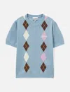 Ganni Argyle-pattern Puff-sleeve T-shirt In Blue