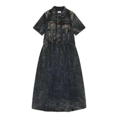 Ganni Light Denim Long Dress In Black