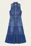 GANNI LIGHT DENIM LONG DRESS IN MID BLUE VINTAGE