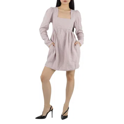 Ganni Light Lilac Babydoll Hemp Canvas Mini Dress In Neutral