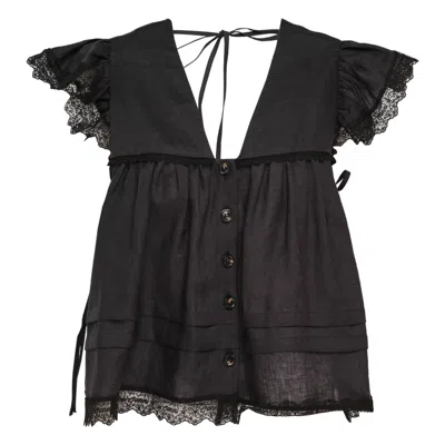 Ganni Light Linen Angel Sleeve Blouse