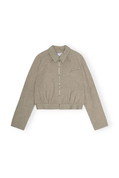 Ganni Light Melange Suiting Jacket Beige In Tan
