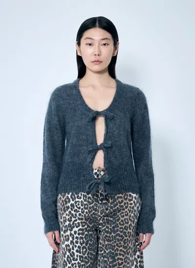 GANNI LIGHT MOHAIR TIE-STRING CARDIGAN