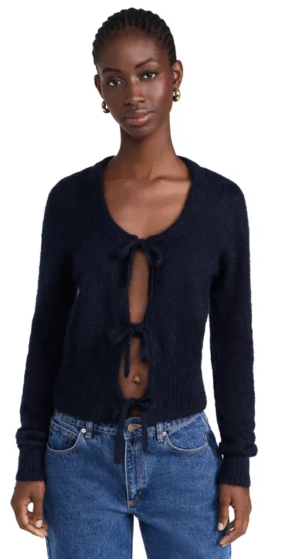 Ganni Light Mohair Tie String Cardigan Sky Captain In Black