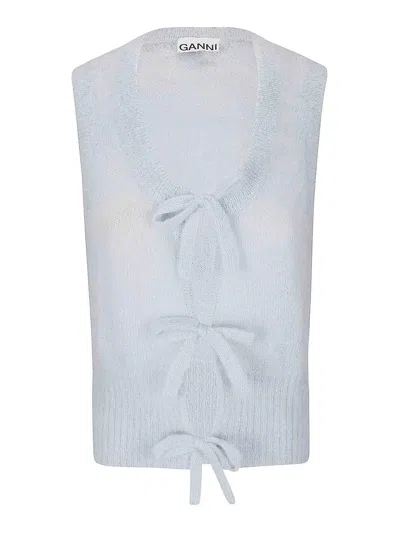 Ganni Light Mohair Tie String Vest In Blue