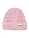 Ganni Light Pink Fitted Rib Knit Wool Beanie In Pink