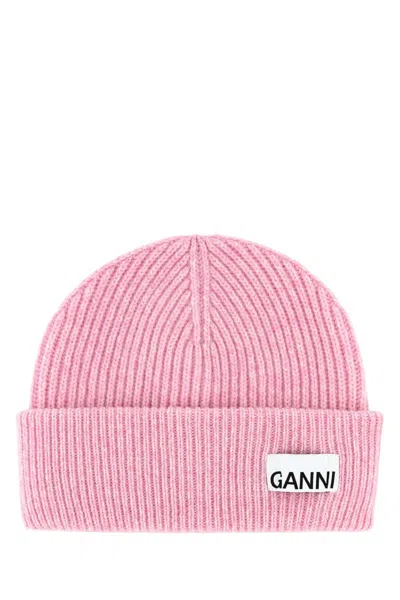 Ganni Light Pink Logo Beanie Hat