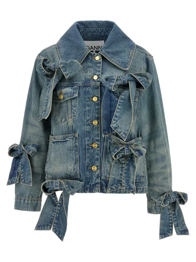 Ganni Light Rigid Denim Puffer Jackets Blue