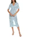 Ganni Ice Blue Sequins Short Sleeve Midi Dress In Blue