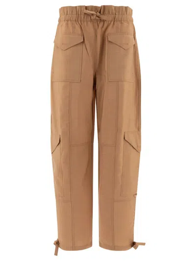 Ganni Light Slub High Waist Pocket Pants In Brown
