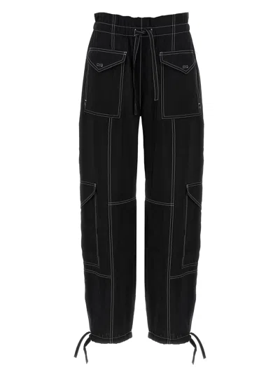 Ganni Light Slub High Waist Pocket Pants In Black