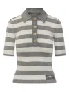 Ganni Light Sparkle Rib Polo In Grey