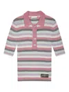 Ganni Womens Multicolour Sparkle-rib Short-sleeve Knitted Polo Shirt In Multicolor