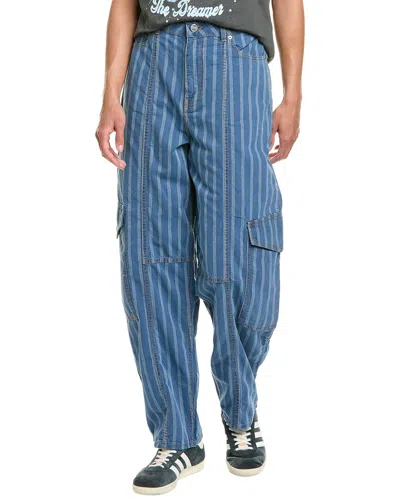 Ganni Light Stripe Denim Cargo Trousers In Tint Wash