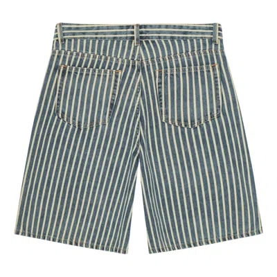 Ganni Light Stripe Denim Shorts In Blue