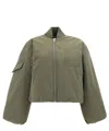 Ganni Green Oversized Bomber Jacket In Twill In Green