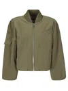Ganni Green Oversized Bomber Jacket In Twill In Kalamata