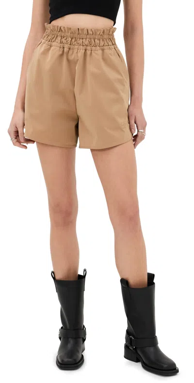 Ganni Light Twill Shorts Tiger's Eye In Brown