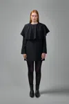 Ganni Light Twill Suiting Circle Collar Mini Dress In Black