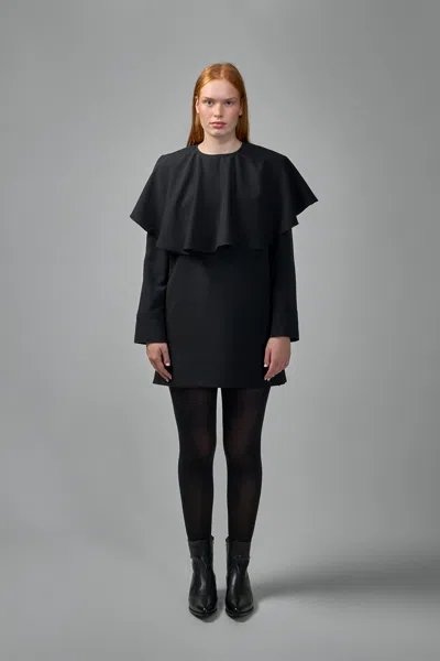 GANNI LIGHT TWILL SUITING CIRCLE COLLAR MINI DRESS