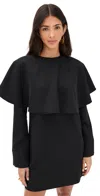Ganni Light Twill Suiting Circle Collar Mini Dress Black In Black