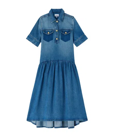 Ganni Light Washed Denim Dress In Blue