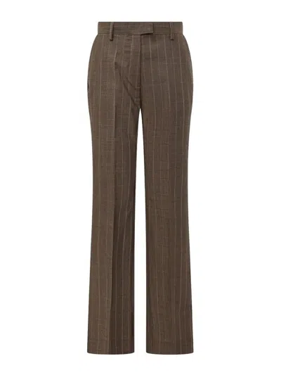 Ganni Light Wool Melange Stripe Straight Pants In Grey
