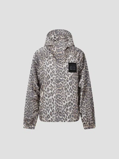 Ganni Lightweight Utility Jacket In Animal Print