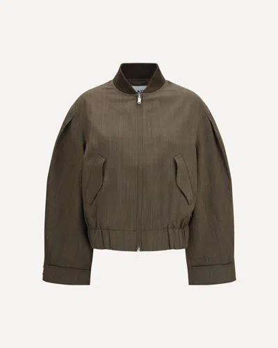 Ganni Lightweight Wool Bomber Jacket In Green