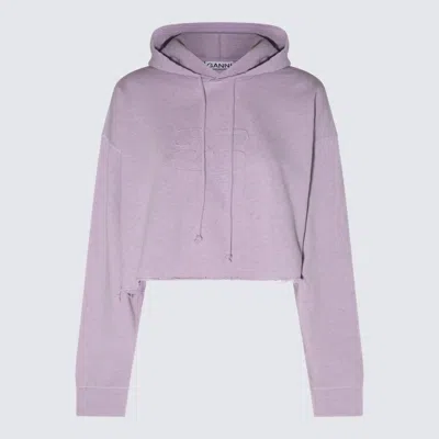 Ganni Cropped Organic Cotton Hoodie In Lilac