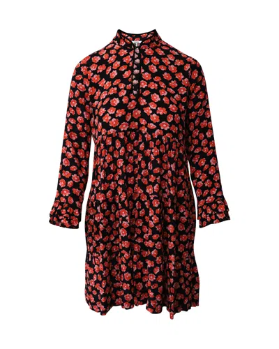 Ganni Lindale Floral Print Mini Dress In Black And Red Viscose In Multi