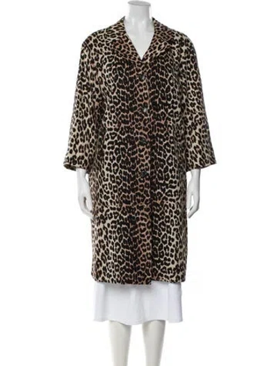 Pre-owned Ganni Linen Animal Print Coat In Neutral