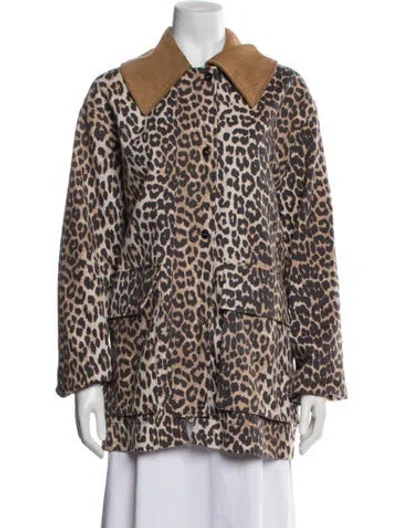 Pre-owned Ganni Linen Animal Print Jacket In Multi