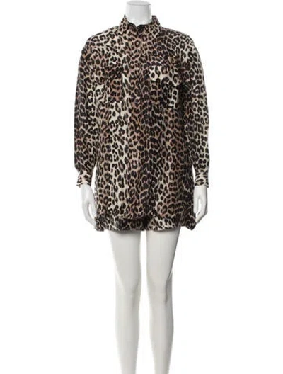 Pre-owned Ganni Linen Animal Print Pantsuit In Black