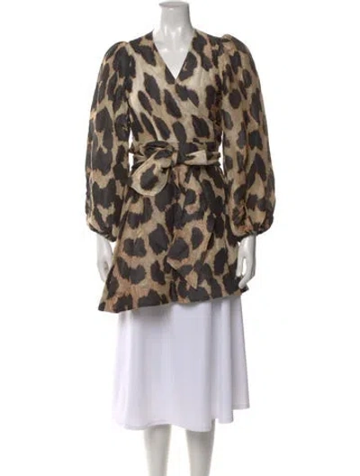 Pre-owned Ganni Linen Animal Print Top In Black