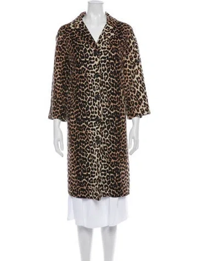 Pre-owned Ganni Linen Animal Print Trench Coat In Neutral
