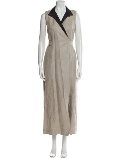 Pre-owned Ganni Linen Coat In Gray