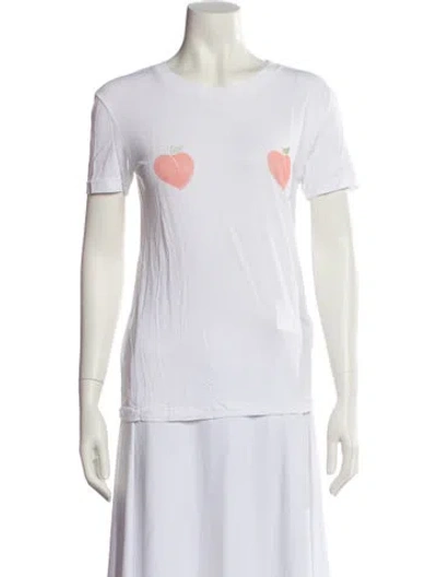 Pre-owned Ganni Linen Graphic Print T-shirt In White