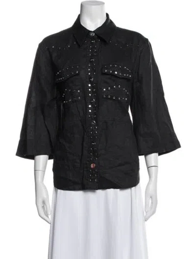 Pre-owned Ganni Linen Jacket In Black