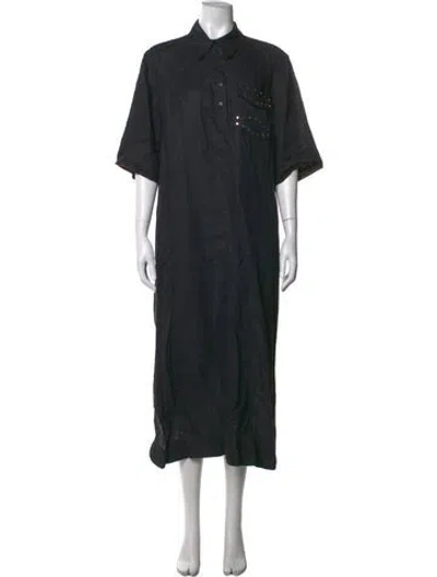 Pre-owned Ganni Linen Long Dress In Black