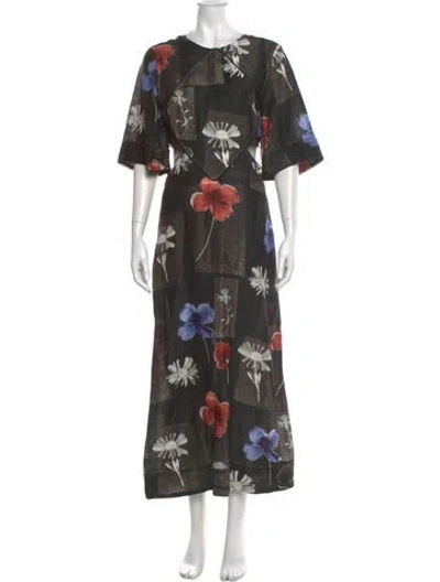 Pre-owned Ganni Linen Long Dress In Multi